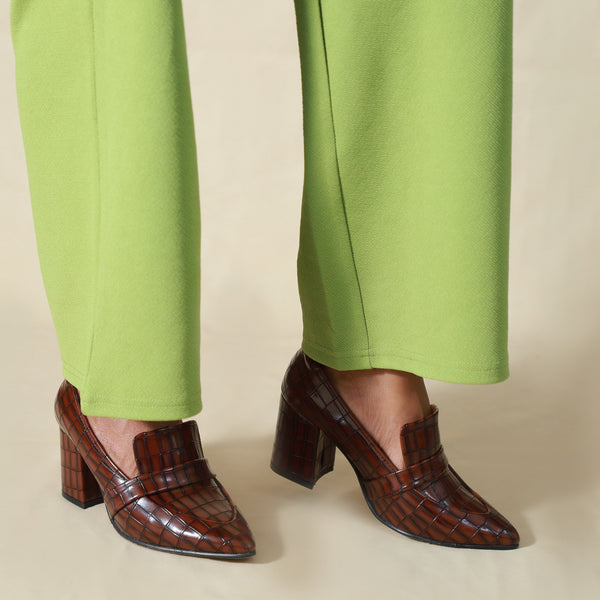 NICHE Women Cro-co Block Heel Pumps Wine