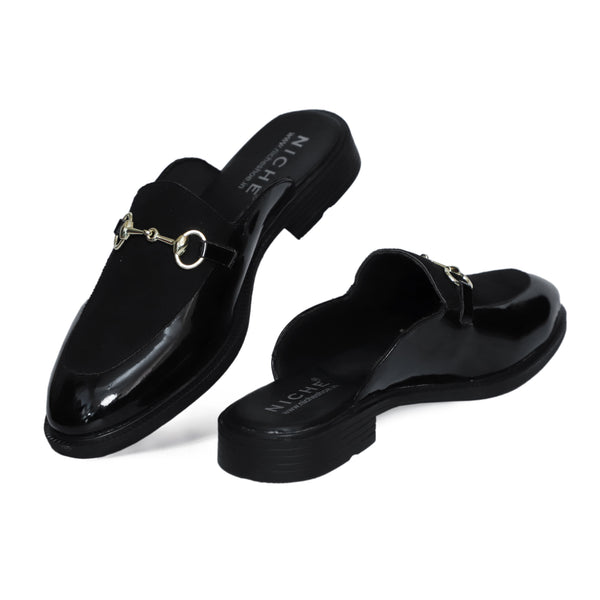NICHE Black Patent Horsebit Mule