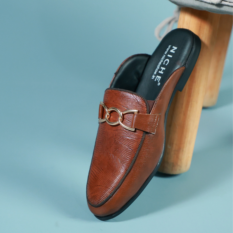 NICHE Tan Brown Designer Horsebit Mule