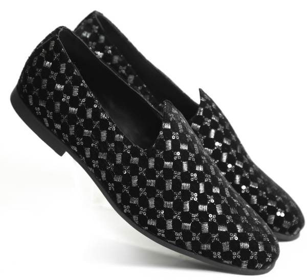 black sequin dress shoes COSIDRAM Men's Glitter Metallic Sequins Tuxedo Luxury Gold Buckle Loafers Slip-on Wedding Party Shoes 7 whether its a casual day out or a sophisticated evening event Men's Clothing Black Sequin Flat