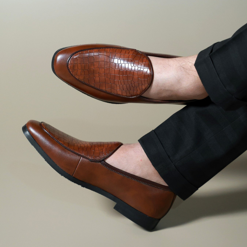 NICHE Tan Brown Exclusive Croco Loafers
