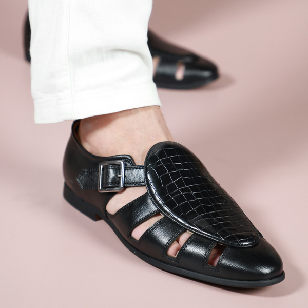 NICHE Black Croco Maharaja Peshawari Sandal