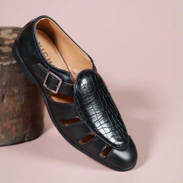 NICHE Black Croco Maharaja Peshawari Sandal