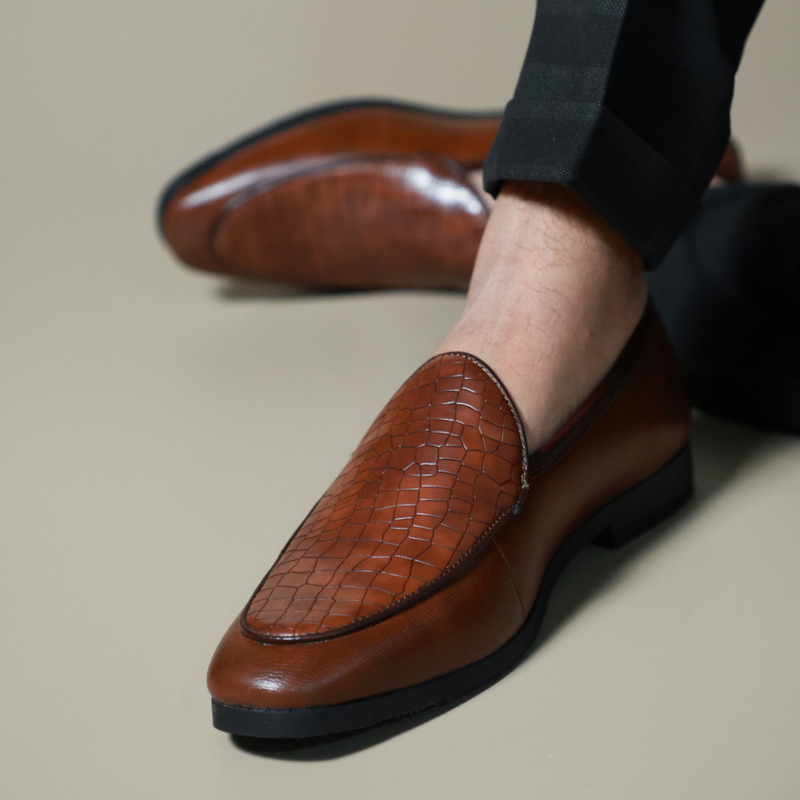 NICHE Tan Brown Exclusive Croco Loafers
