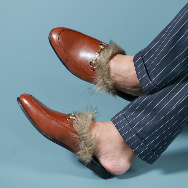 NICHE Tan Brown Fur Horsebit Mule
