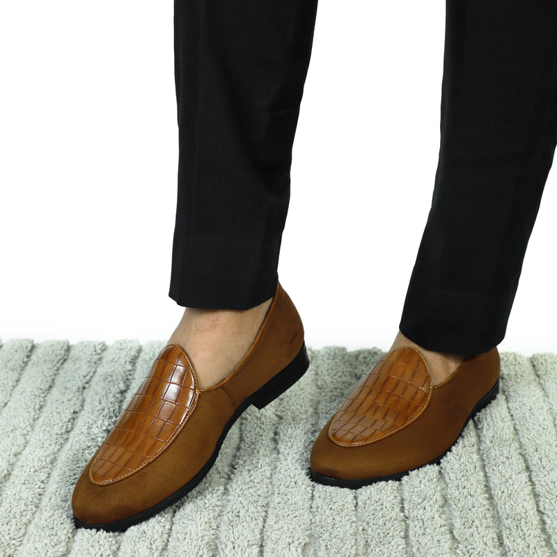 NICHE Zemba Tan Suede Croco Loafers