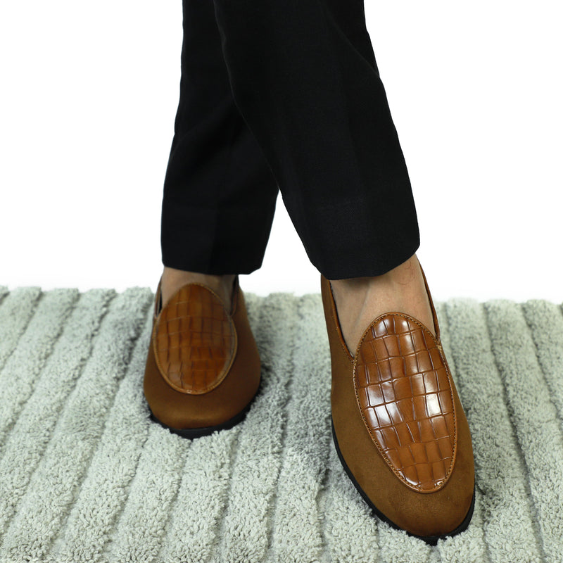 NICHE Zemba Tan Suede Croco Loafers