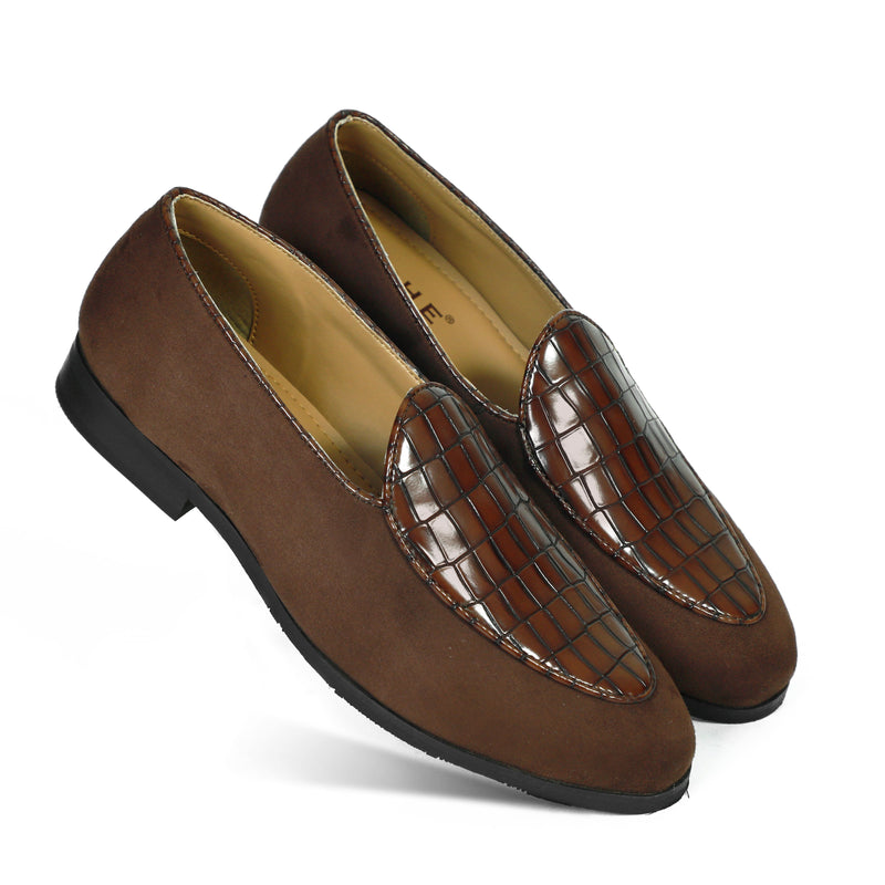 NICHE Zemba Brown Suede Croco Loafers