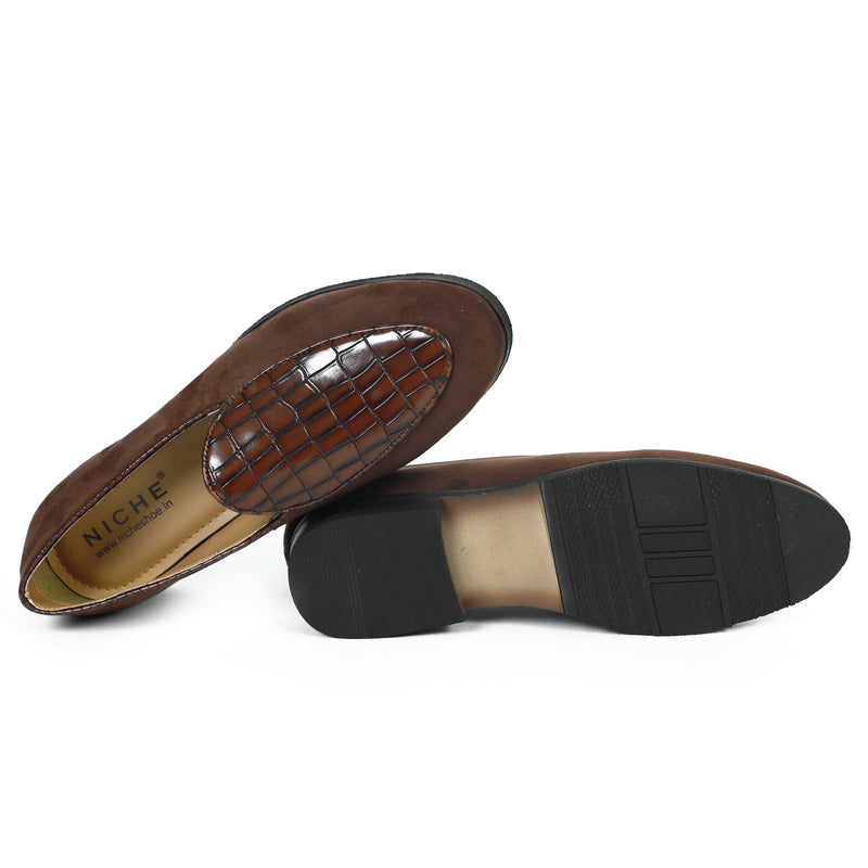 NICHE Zemba Brown Suede Croco Loafers