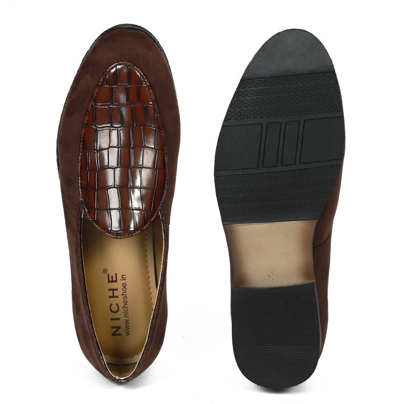 NICHE Zemba Brown Suede Croco Loafers