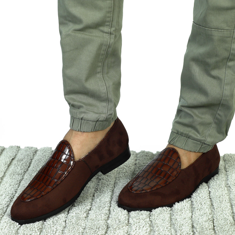 NICHE Zemba Brown Suede Croco Loafers