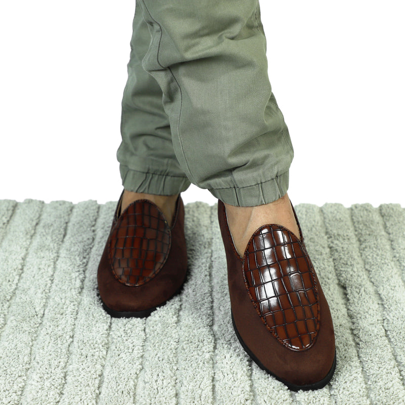 NICHE Zemba Brown Suede Croco Loafers