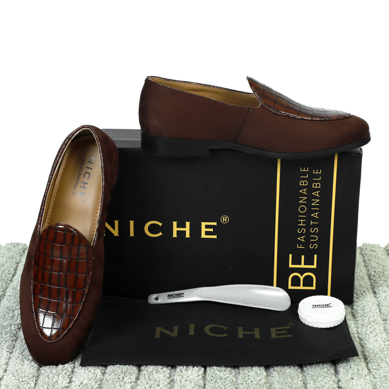 NICHE Zemba Brown Suede Croco Loafers