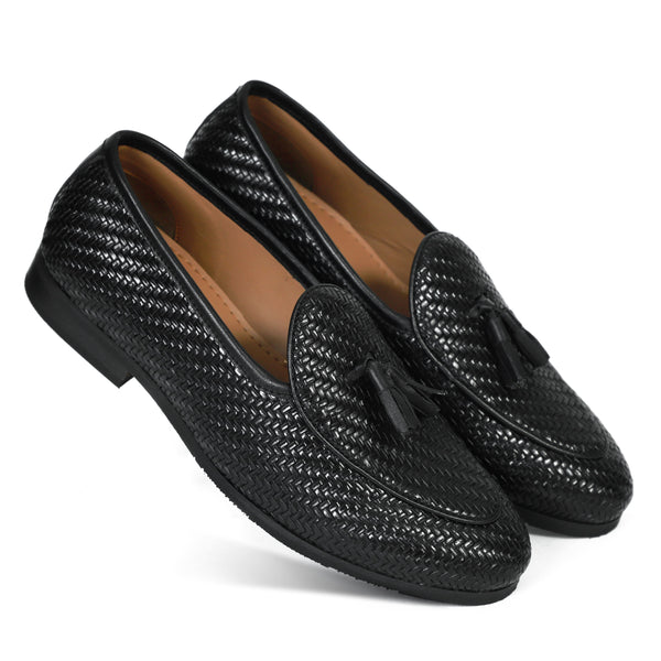 NICHE Black Braided Tassel Loafers