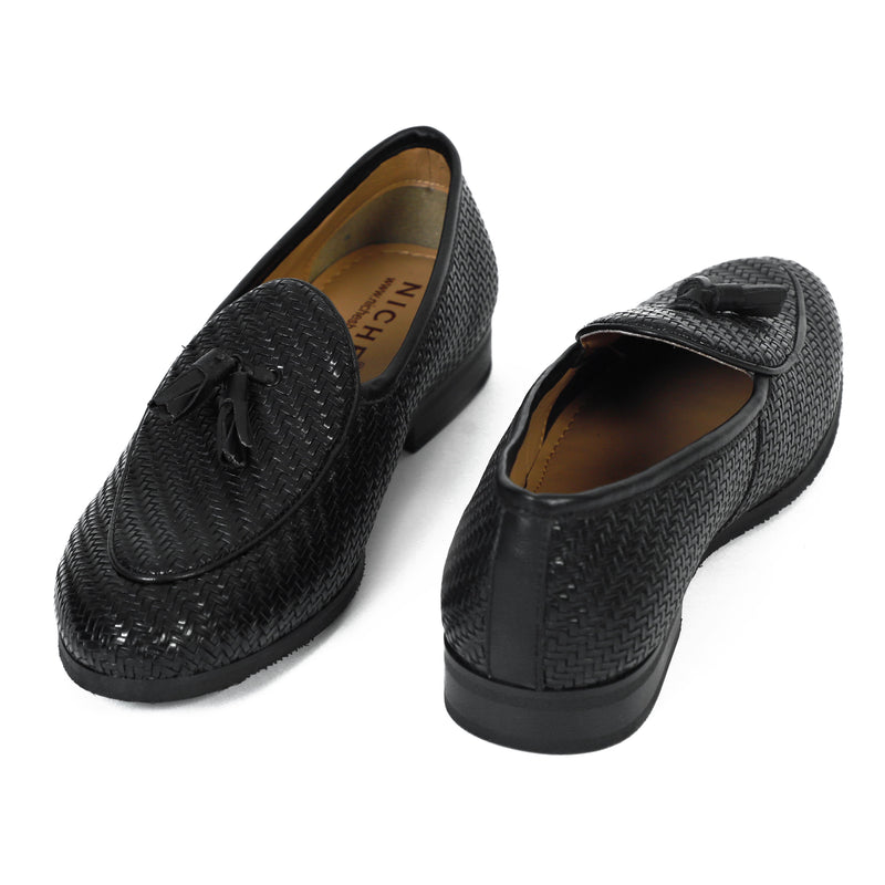 NICHE Black Braided Tassel Loafers