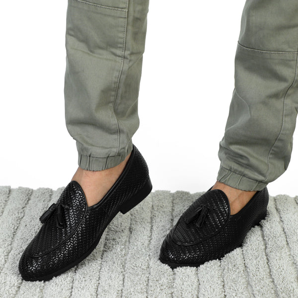 NICHE Black Braided Tassel Loafers