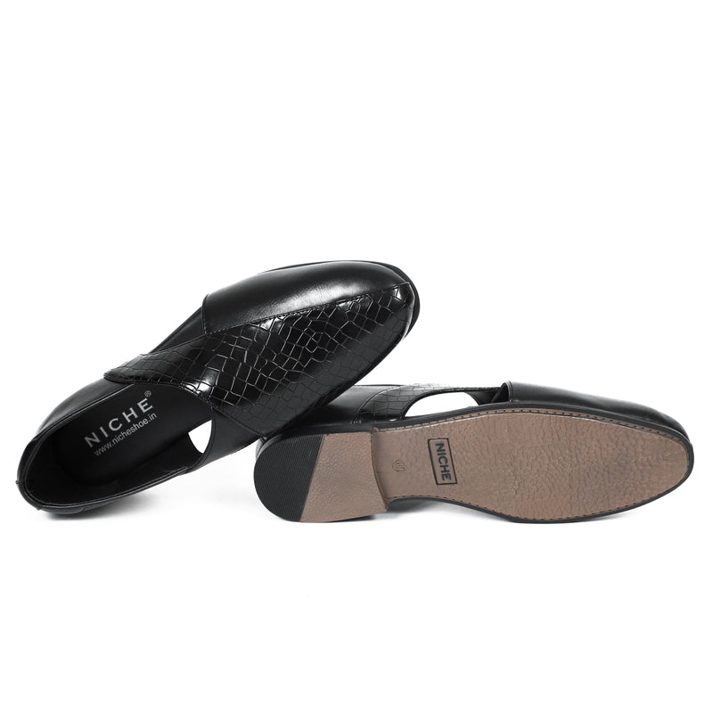 NICHE Black Croc Ethnic Peshawari Sandal