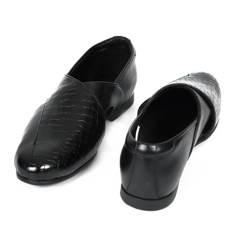 NICHE Black Croc Ethnic Peshawari Sandal