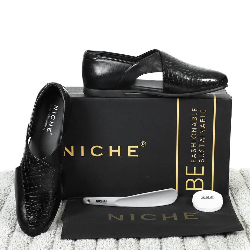 NICHE Black Croc Ethnic Peshawari Sandal