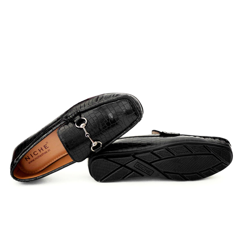 NICHE Black Marvel Croco  Moccasin - Drving loafer