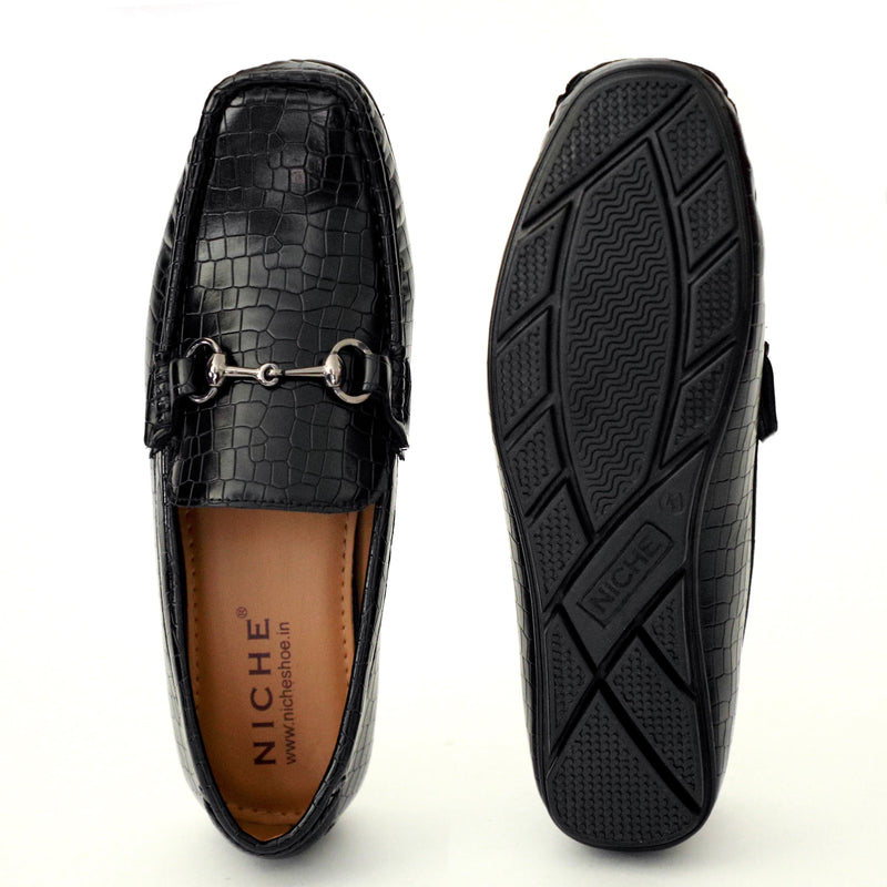 NICHE Black Marvel Croco  Moccasin - Drving loafer