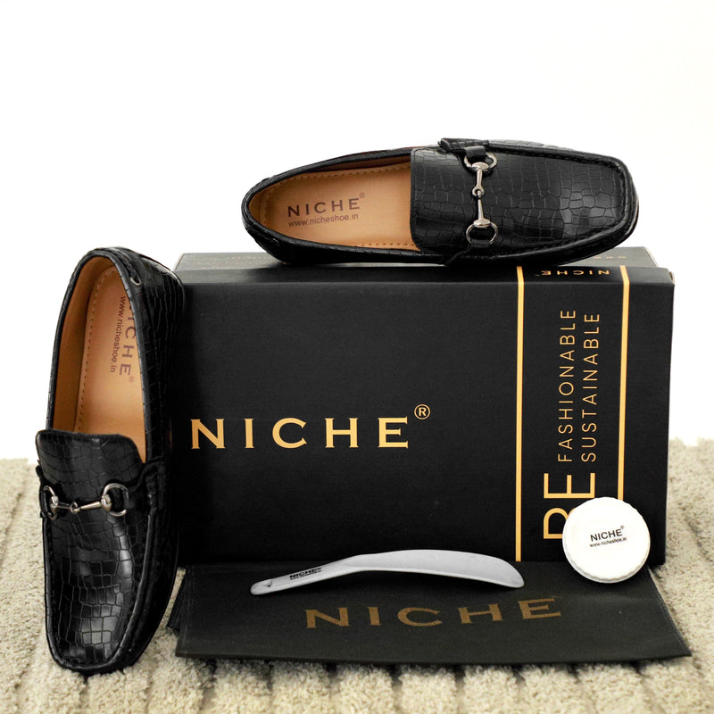 NICHE Black Marvel Croco  Moccasin - Drving loafer