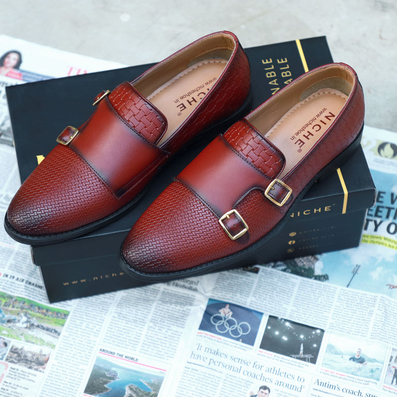 NICHE Cherry Brown Roman Double Monk Slip-Ons