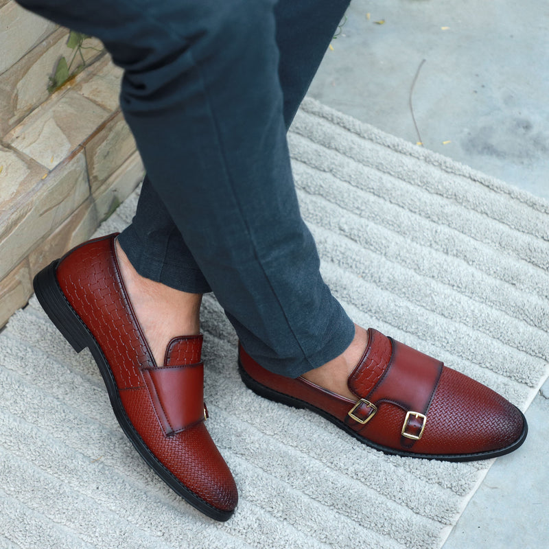 NICHE Cherry Brown Roman Double Monk Slip-Ons