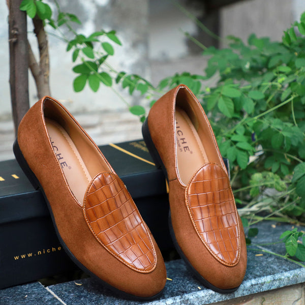 NICHE Zemba Tan Suede Croco Loafers