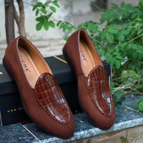 NICHE Zemba Brown Suede Croco Loafers