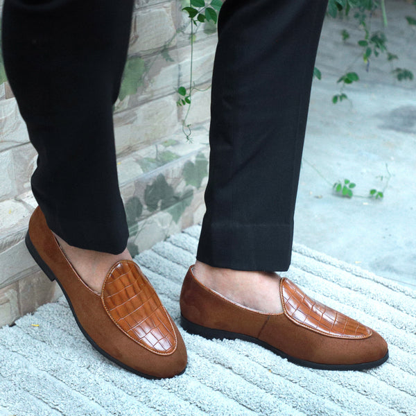 NICHE Zemba Tan Suede Croco Loafers