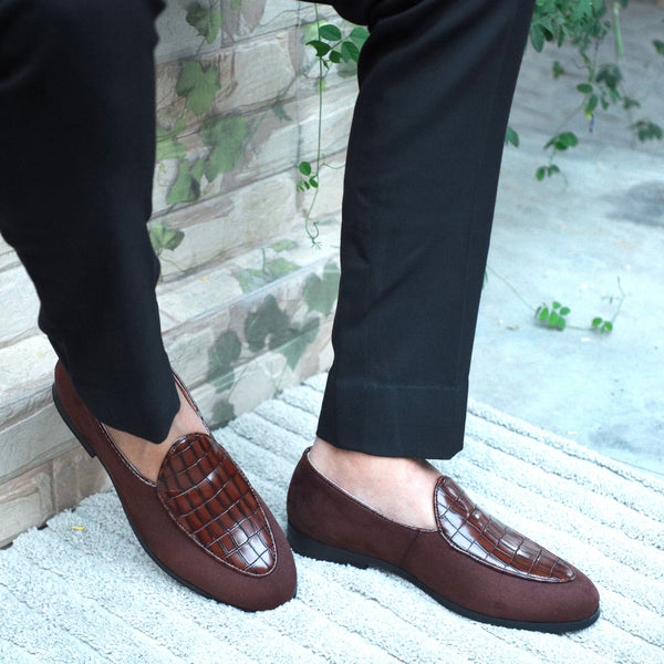 NICHE Zemba Brown Suede Croco Loafers