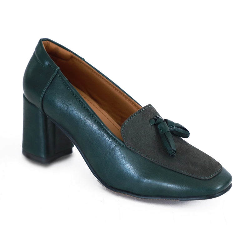 NICHE Women INLove Green Block Heel Tassel Loafers