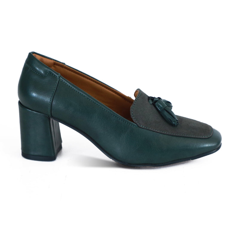 NICHE Women INLove Green Block Heel Tassel Loafers