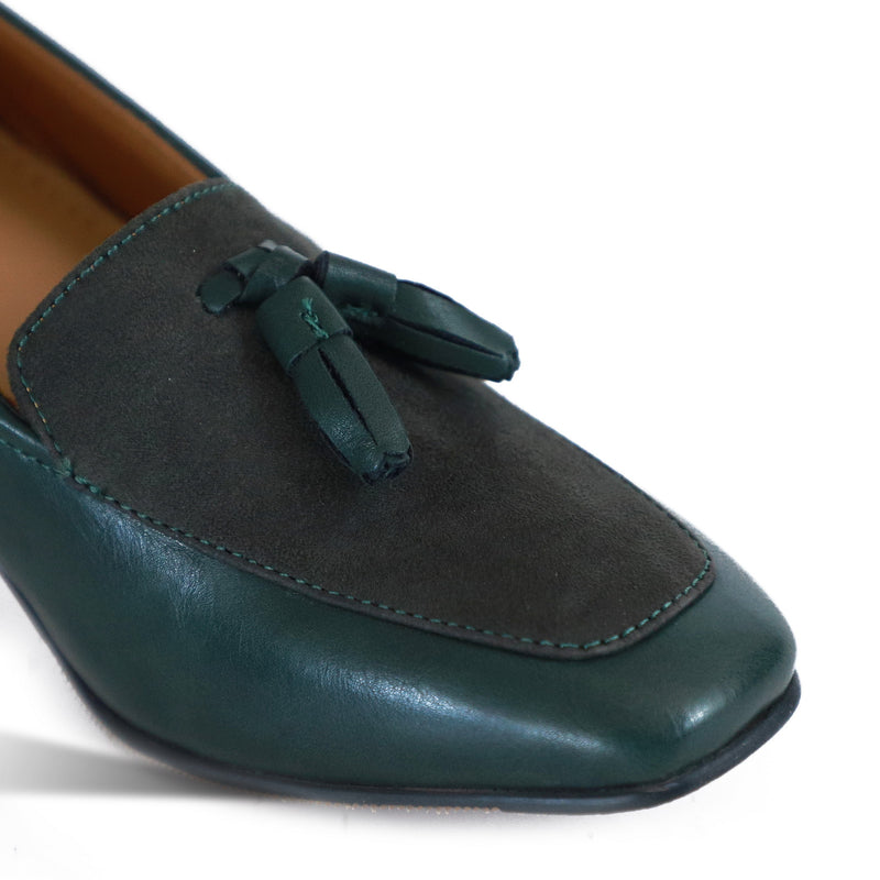 NICHE Women INLove Green Block Heel Tassel Loafers