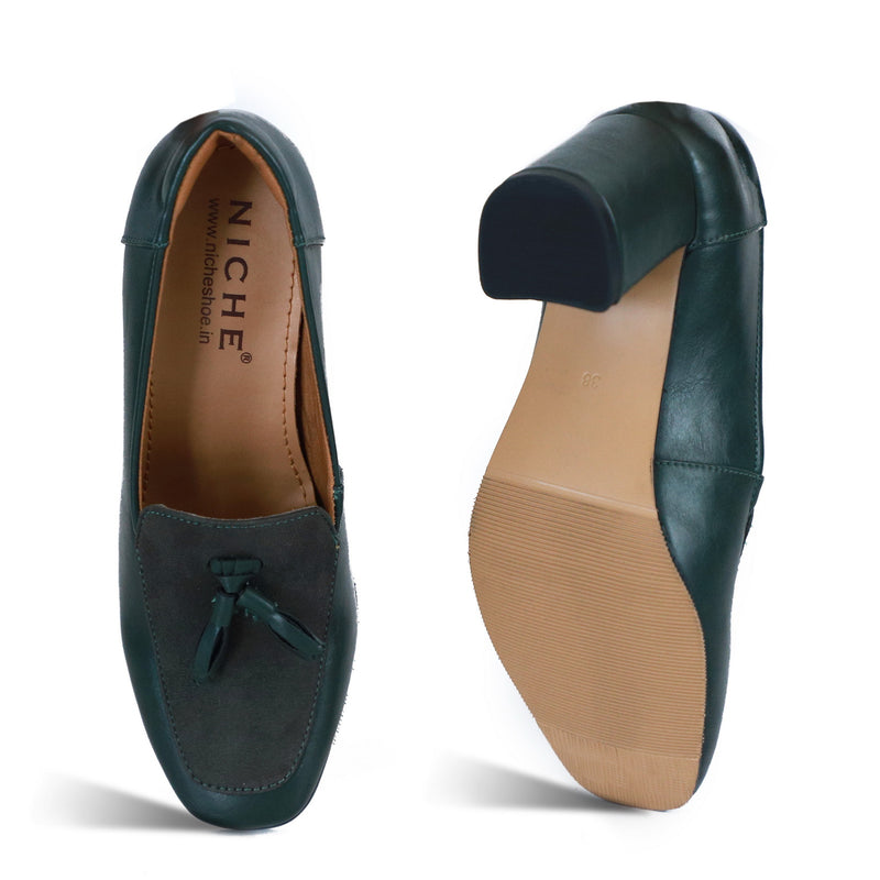 NICHE Women INLove Green Block Heel Tassel Loafers