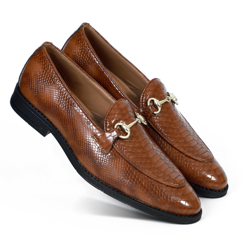 NICHE Tan Python Print Horsebit Loafers