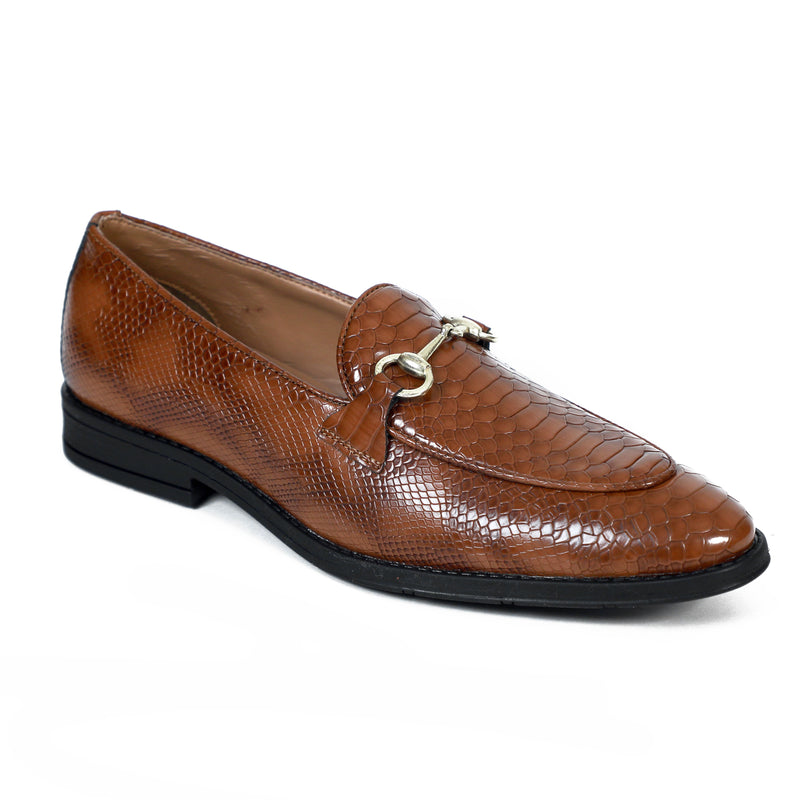 NICHE Tan Python Print Horsebit Loafers