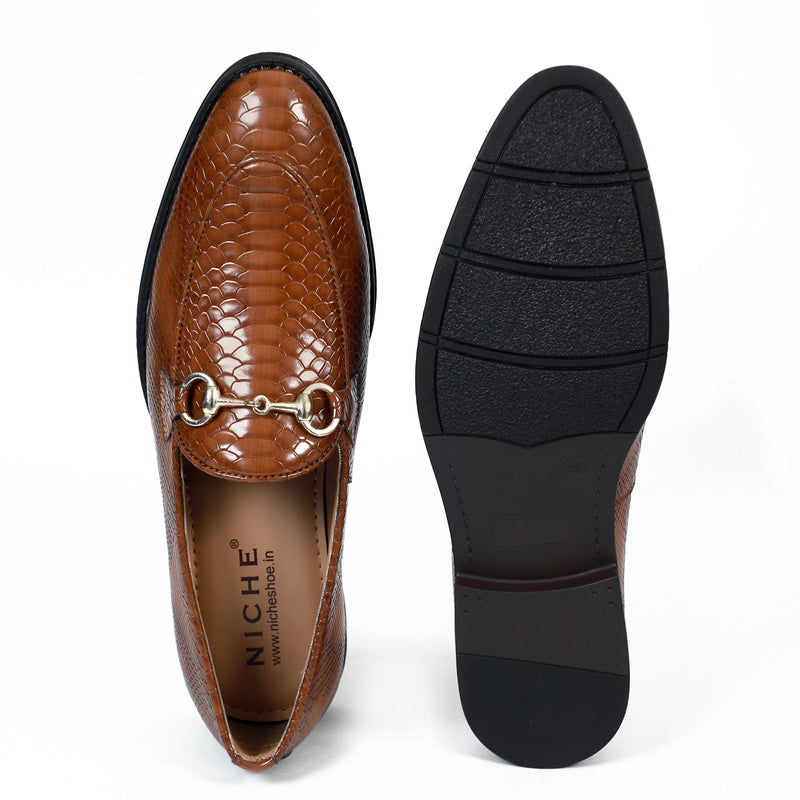 NICHE Tan Python Print Horsebit Loafers