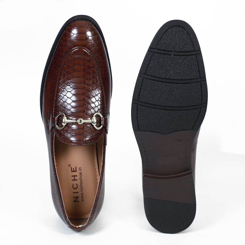 NICHE Cherry Python Print Horsebit Loafers