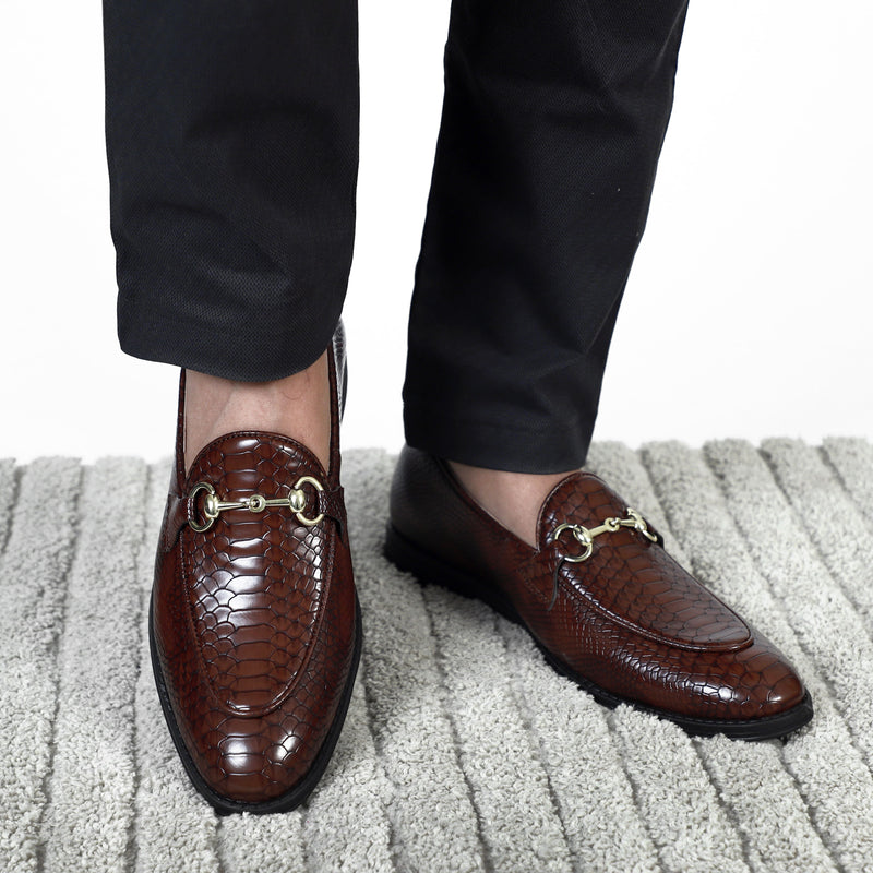 NICHE Cherry Python Print Horsebit Loafers