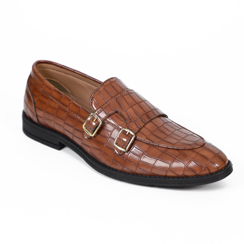 NICHE Tan Crco Pattern Luxurious Double Monk Slipons