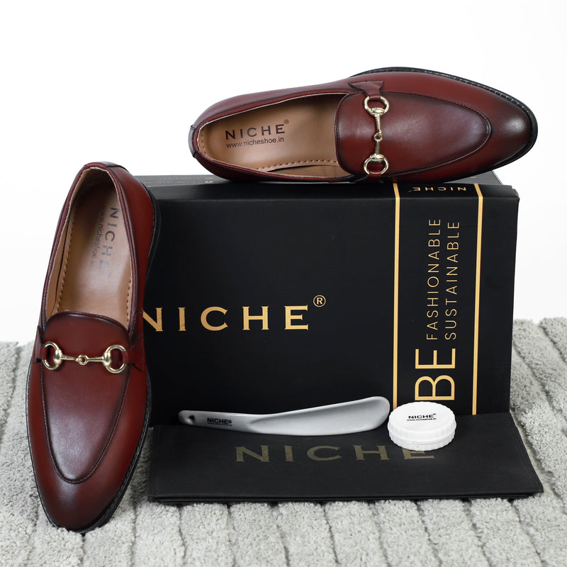 NICHE Cherry Brown Horsebit Loafers