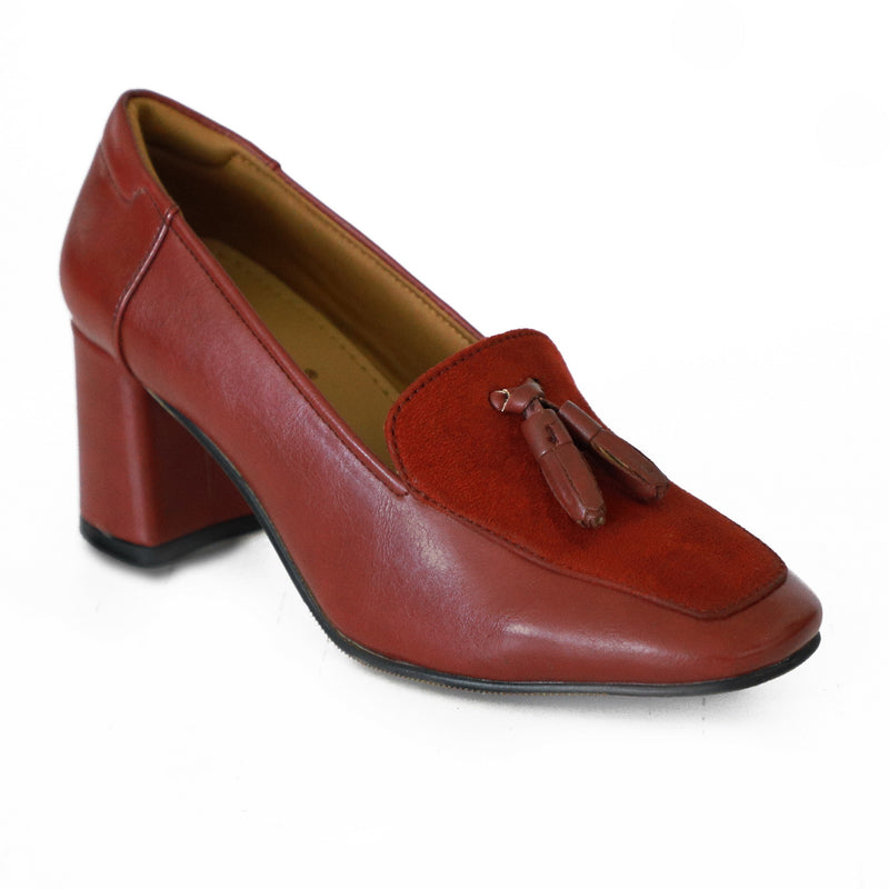 NICHE Women INLove Burgandy Block Heel Tassel Loafers