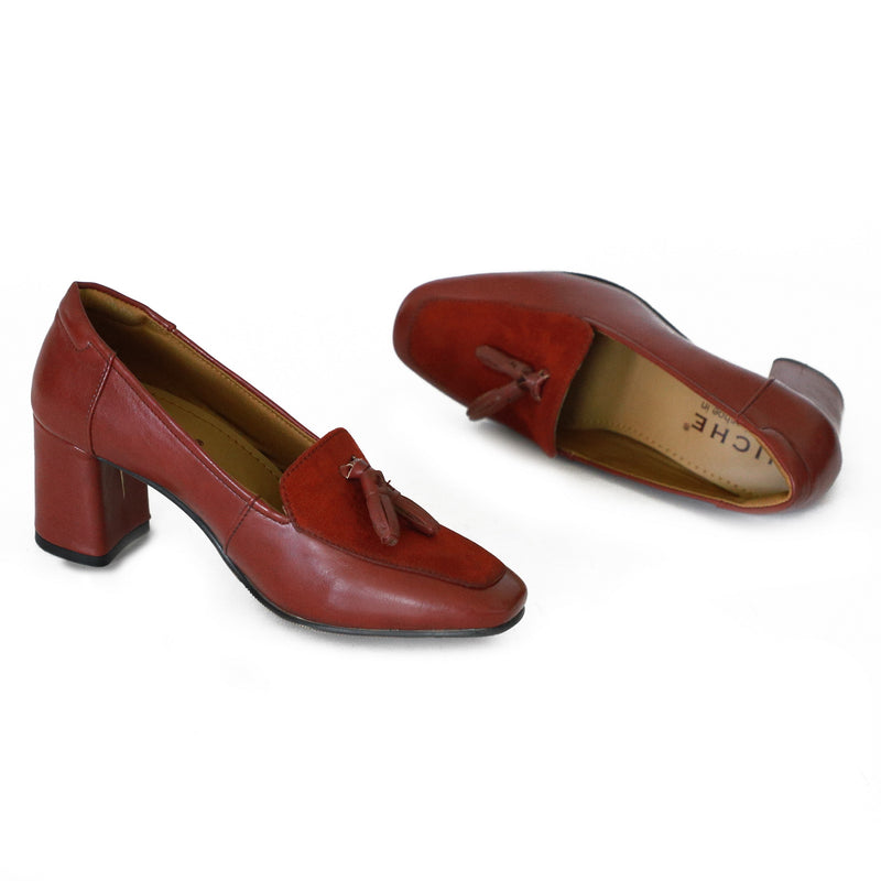 NICHE Women INLove Burgandy Block Heel Tassel Loafers