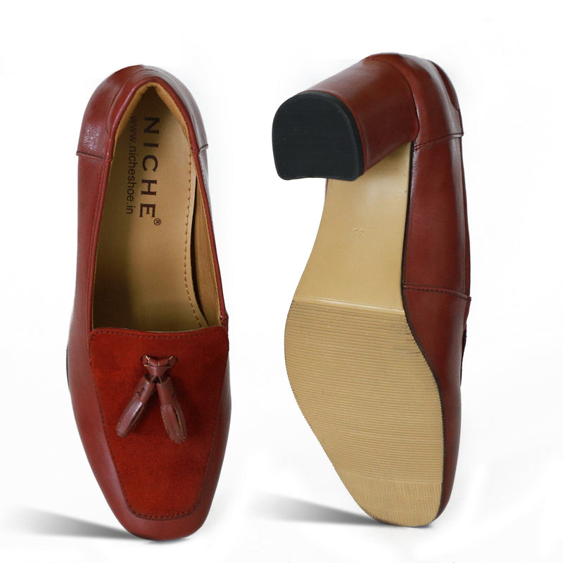 NICHE Women INLove Burgandy Block Heel Tassel Loafers