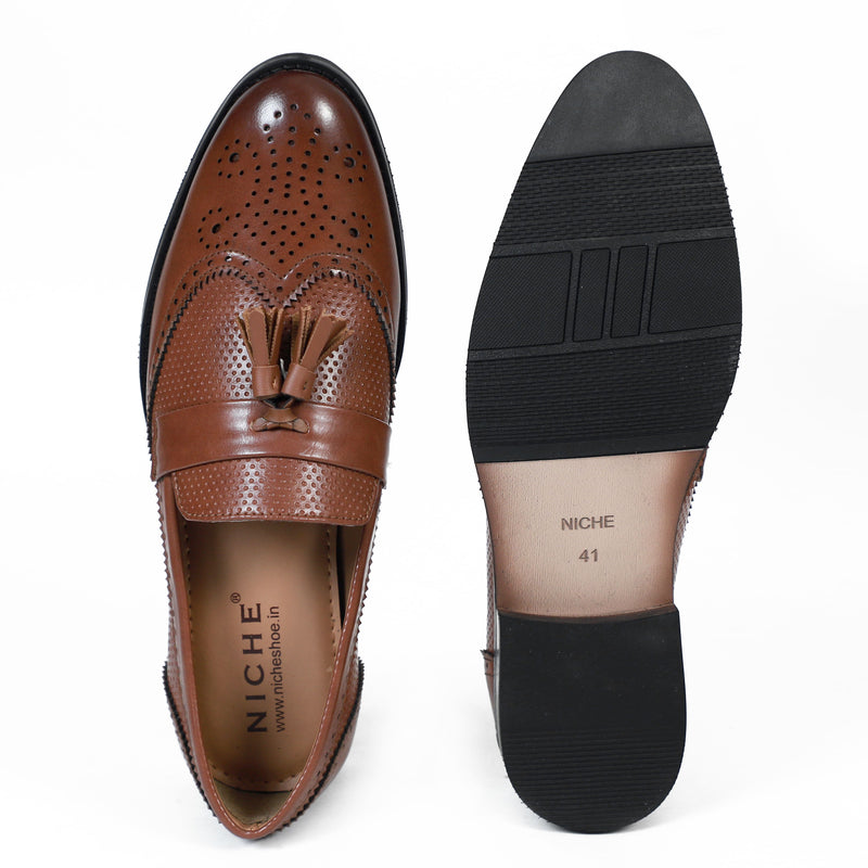 NICHE Brown Semi Brogue Tassel Loafer