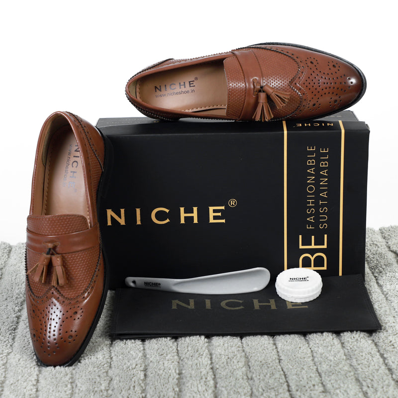 NICHE Brown Semi Brogue Tassel Loafer