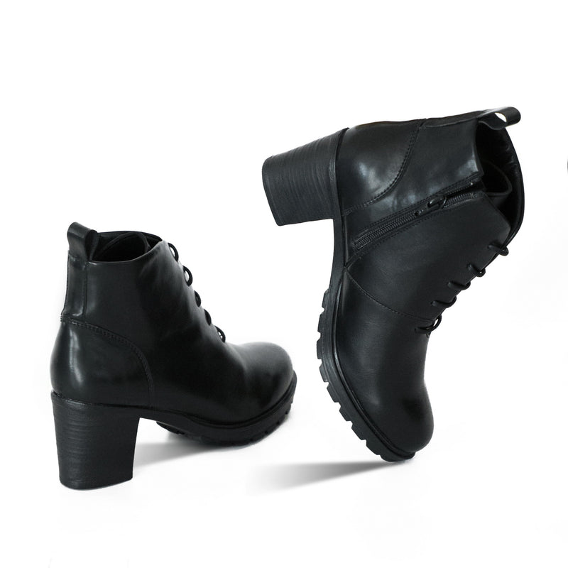 NICHE Women Block Heel Zip-Up Boots (Black)