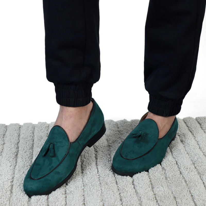 NICHE Green Suede Tassel Loafers